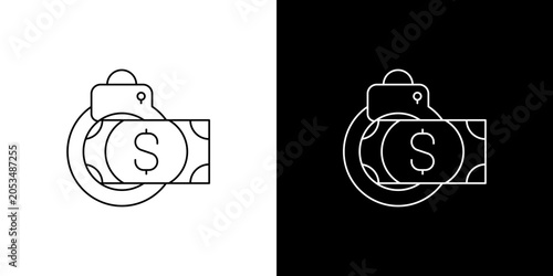 Fotografie Line art icon showcasing handcuffs binding dollar currency, symbolizing financia