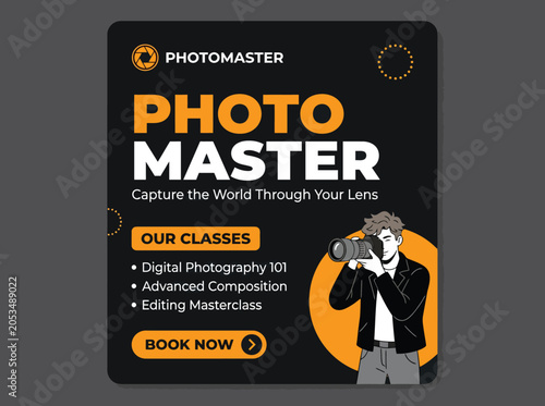 Foto Photography masterclass social media post template, digital photo workshop banne