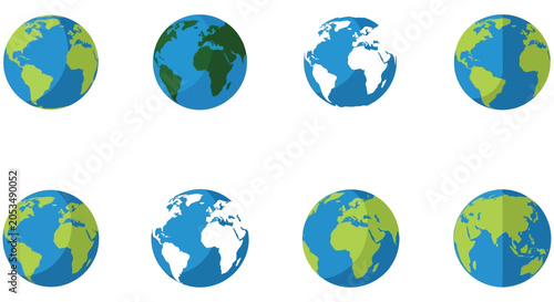 Earth Globe Set Flat Vector Illustration With Continents And Oceans