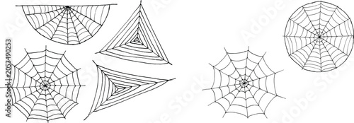 Bild auf Leinwand Black vector illustrations of spider webs in circular, triangular, and semicircu