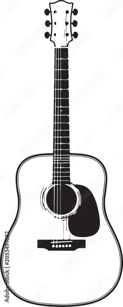Obraz premium Acoustic guitar outline silhouette. Music instrument line icon. Vector illustration.