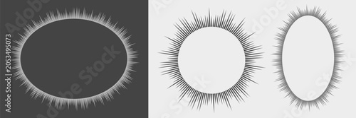 Photos Comic emphasis frame set featuring monologue and dialogue bubbles with radial flash, thought effects, and energetic sunburst design