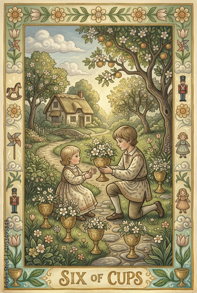 Obraz premium Charming Illustration of Children Sharing Flowers and Joy