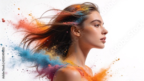 Woman with colorful powder in her hair