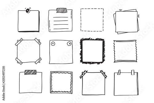 Handdrawn set of square scribbles frame. Doodle line empty frames
