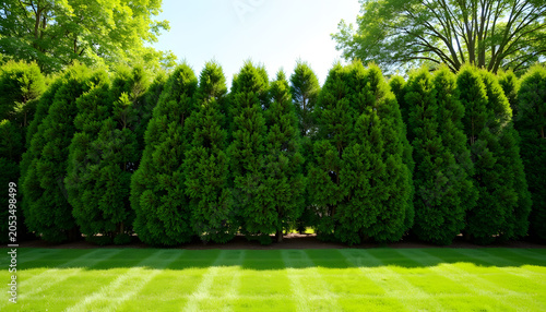 Tall evergreen hedge creating natural privacy barrier