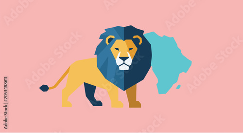 Schilderij op canvas Geometric lion with stylized map of the african continent