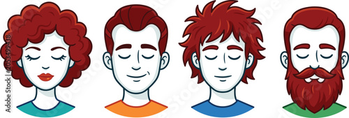 Obraz na plátně People avatar face icon set with different hairstyles, cad drawing flat vector i