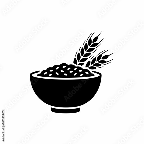 Bowl of porridge oat with wheat ear vector illustration isolated on white background