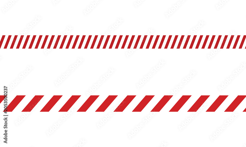 Fototapeta premium Two sets of red and white striped warning tapes stretching across a bright minimalist space to evoke urgent caution and restriction.