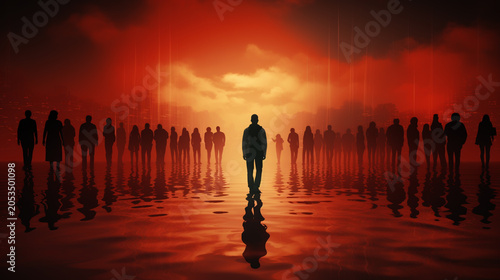 Silhouettes of people on a pink background