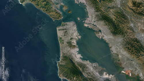 Satellite imagery of northern California displaying the complete San Francisco geographic region with urban landscapes