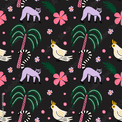 Photography Jungle seamless vector pattern with cute groovy funky cartoon illustration of wi
