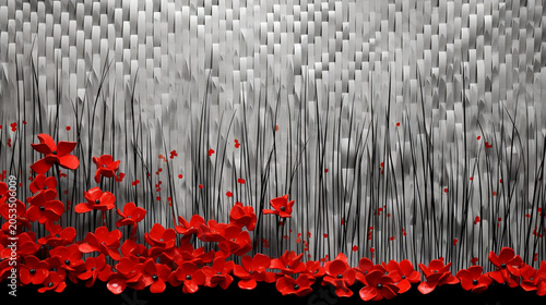 Romantic background with 3d red paper flowers and place for text
