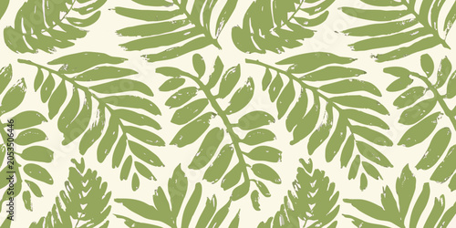 Quadro su tela Green leaf pattern hand painted style with textured brushstrokes