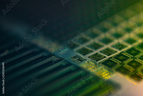 Obraz na plátne Wafer silicon wafer featuring multiple individual electronic microchips