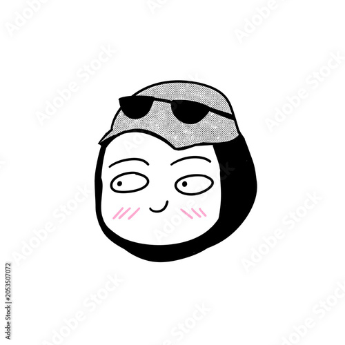 Cartoon character wearing a helmet with sunglasses on top a cheerful smiling face as isolated object
