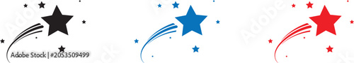 Photography Colorful star icons in black, blue, and red with shooting star trails and smalle