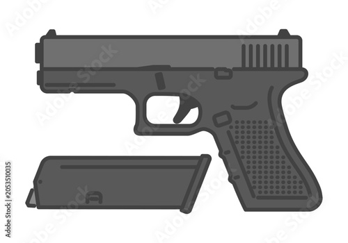 ポリマーフレーム拳銃と取り外した弾倉のイラスト