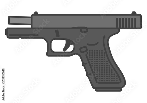 スライドオープン状態の現代的なポリマーフレーム拳銃
