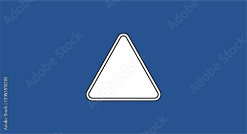 A white rounded triangle with a black outline centered on a solid blue background, a simple graphic element.