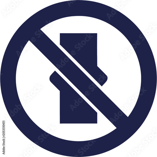 A dark blue 'do not bend' or 'do not tie' warning symbol, indicating prohibition against bending or knotting an object.