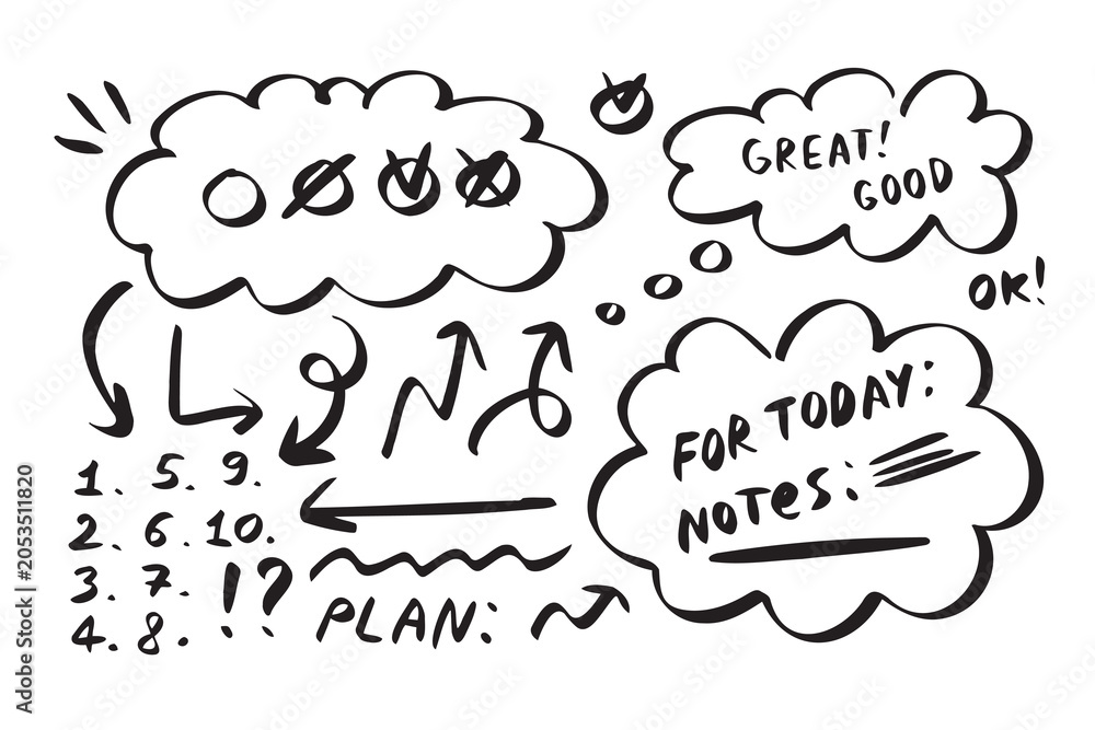 Fototapeta premium Cloud planning sketch line drawing elements. hand drawn icons for business cloud sketch