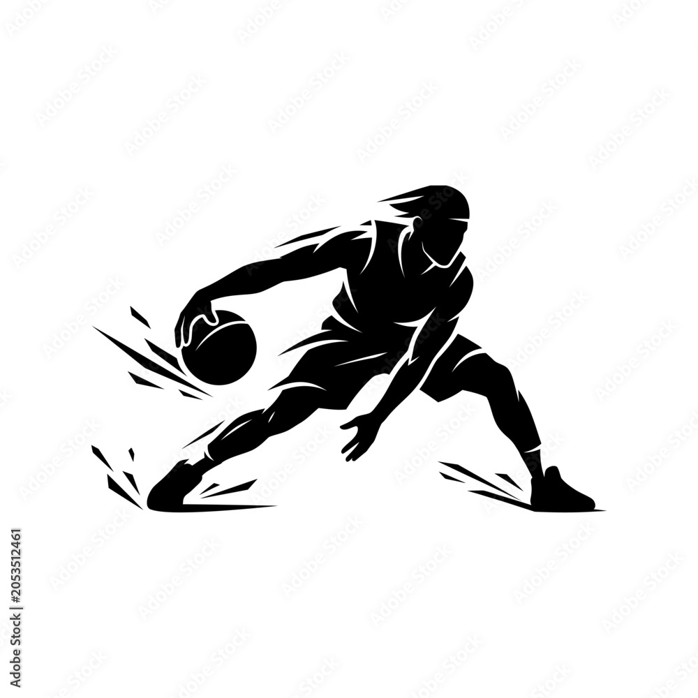 Fototapeta premium Basketball player silhouettes jumping and shooting ball, professional athletes action poses, dynamic basketball sport movement, competition illustration set