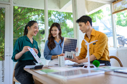 Esg business team discussing esg sustainable energy project