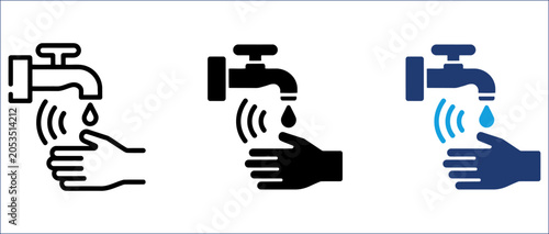 Canvastavla Touchless Water Faucet Sign in Modern Flat Style with Hand Sensor Elements Design