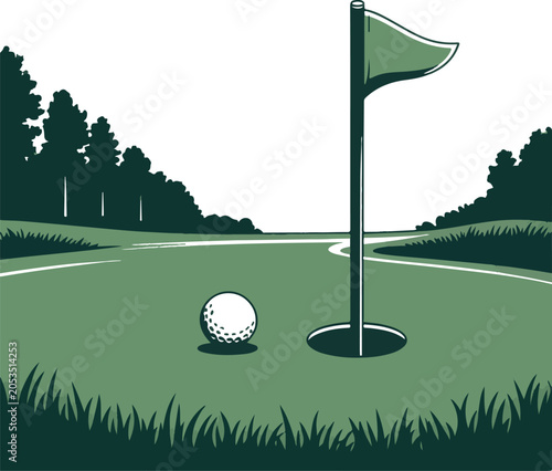 Obraz na plátně Golf course green with flag or flagstick and golf ball