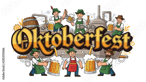 Фотография Oktoberfest Celebration Illustration: A vibrant, hand-drawn illustration captures the spirit of Oktoberfest