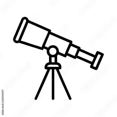 Simple line art icon of an astronomical telescope mounted on a tripod with telescope astronomy stargazing observation equipment astrophysics