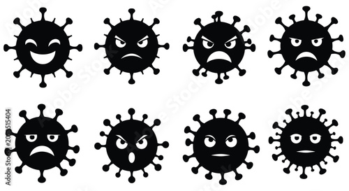 Photos Virus shaped Faces Black Silhouette Vector Illustration Set bacteria biohazard