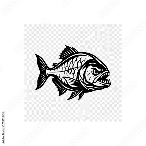 Fierce Piranha Fish Illustration Aggressive Predator.