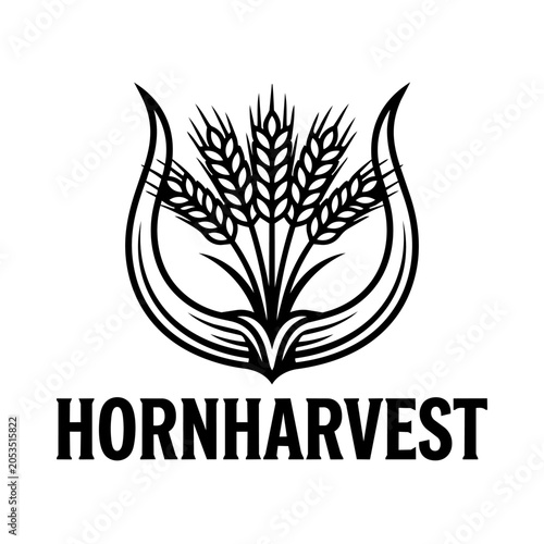 Horn Harvest Logo: Wheat Ears and Bull Horns - Agriculture and Food Symbol