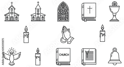 Canvastavla Religious Icons Set Line Art Style On White Background belief