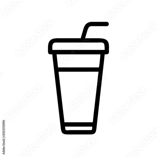 Graphic outline icon of a takeaway drink cup with beverage container takeaway refreshment refreshing isolated illustration smoothie