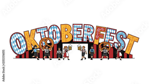 Photos Oktoberfest Celebration Graphic: Vibrant illustration showcasing the iconic Oktoberfest lettering, adorned with traditional Bavarian motifs