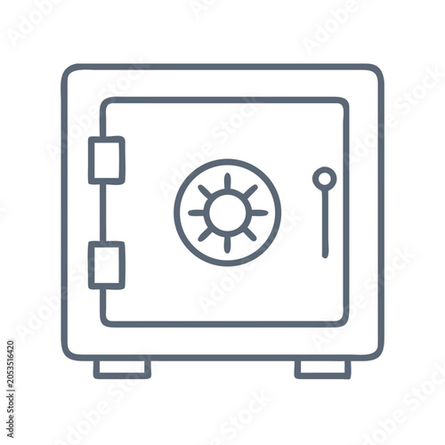 Minimalist outline icon of a secure bank vault safe with a round dial lock security protection minimalist isolated illustration minimalism