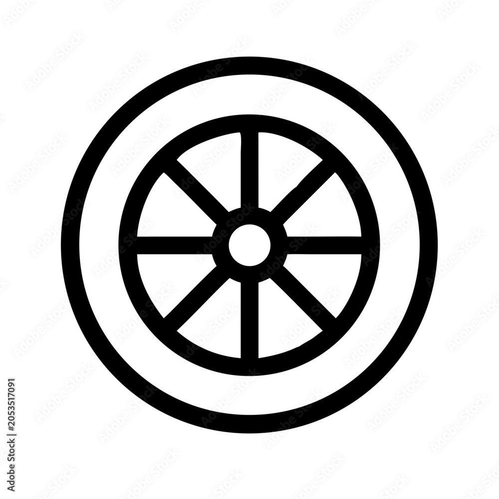 Obraz premium Minimalist simple wheel outline icon for vehicles and transportation design with transport automotive transportation component rotation abstract