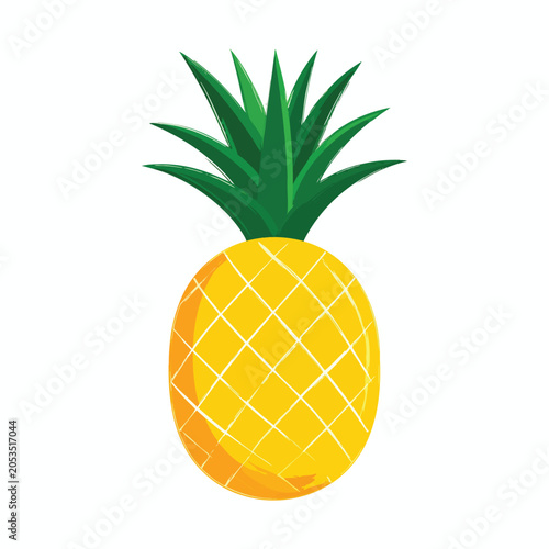 A vibrant yellow pineapple with green leaves on a white background.