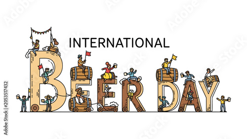Canvastavla International Beer Day Celebration: A whimsical illustration depicts people celebrating International Beer Day