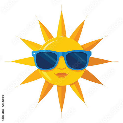 Cartoon Sun Wearing Blue Sunglasses Summer Character Illustration.