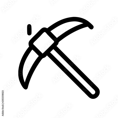 Foto Simple linear mining pickaxe tool outline icon with industry equipment construct