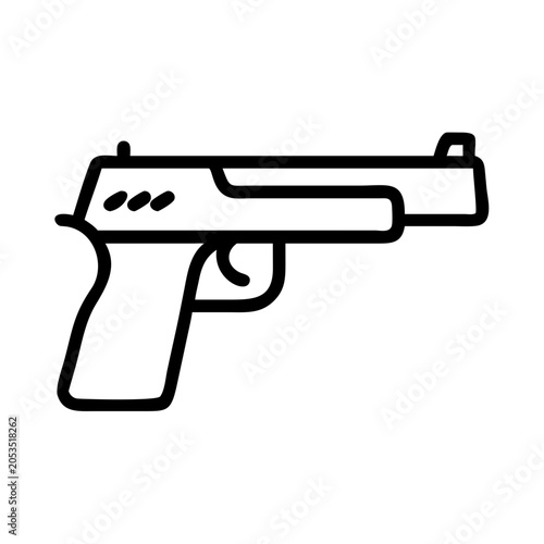 Handgun outline icon vector illustration with monochrome isolated protection security shooting tactical military recreation minimalist