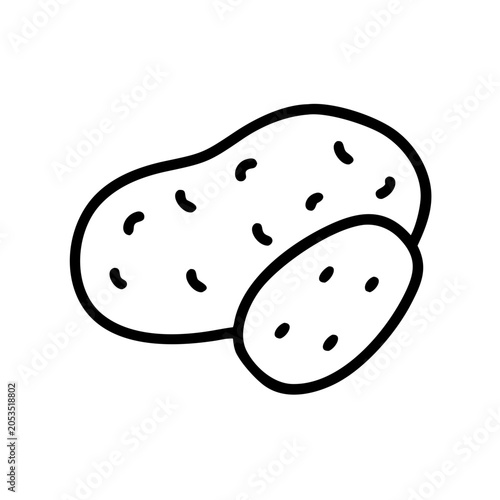 Εκτύπωση καμβά Outline vector icon of a potato and a slice isolated on white background with ve