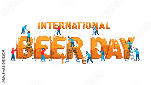 Photos International Beer Day Celebration: Tiny people dressed as workers meticulously build a giant effigy of the words BEER DAY with frothy beer splashes