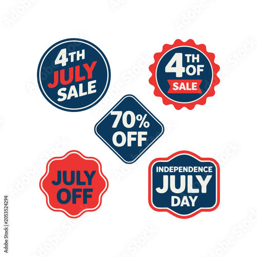 Set of Independence Day Sales Promotional Badges and Discount Labels