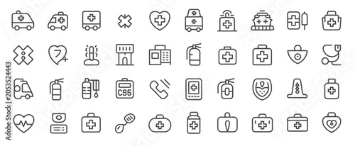 Vászonkép Professional Emergency Editable Outline Icon Collection Including Ambulance Firs